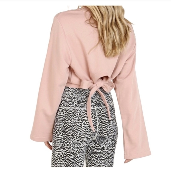 VARLEY L Light Pink Weymouth Tie Open Back Crewneck Pullover Sweater Terry Knit - Picture 5 of 16